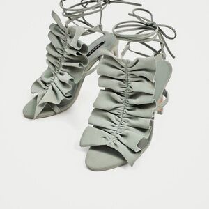 Zara Ruffled Sage Green Sandals